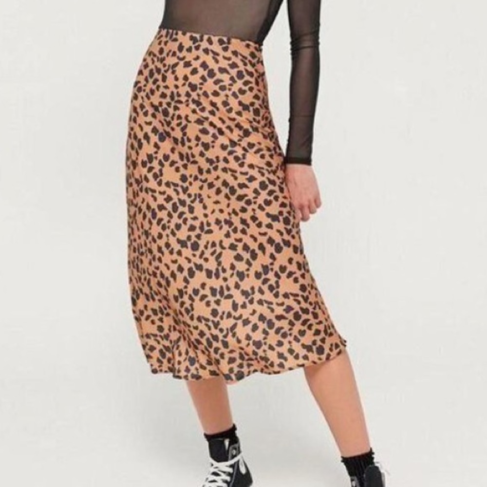 UO Rowan Midi Slip Skirt - Brown Multi